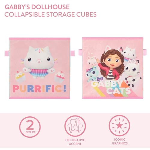 Image of Idea Nuova Gabby's Dollhouse Set of 2 Collapsible Storage Cubes with Carry Handles, Kids Room & Playroom Organizer Bins, 10 inch x 10 inch