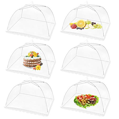 VICKMALL (6 Pack) Pop-Up Food Cover Tent 17 x 17 Inches Outdoor Picnic Food Cover Net Keep Food Clean and Hygienic Suitable for Parties, Picnics, BBQs, Reusable and Collapsible