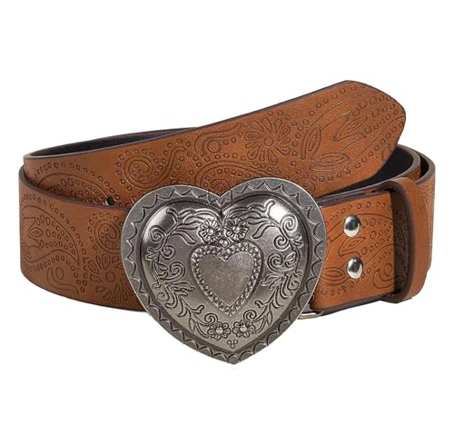 Heart Western Leather Belt for Women Men Star Buckle Waist Belt for Jeans Pants Dresses Ladies Cowgirls Cowboys Belt