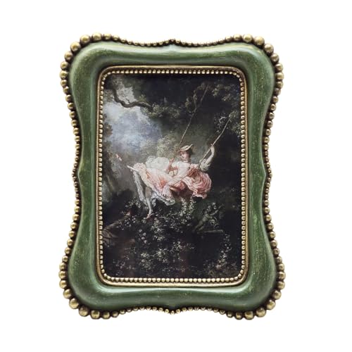 YULINK 4x6 Vintage Picture Frame, Antique Green Ornate Photo Frame, for Tabletop and Wall Display, Decorative Retro Home Decor, Old Fashioned Photo Gallery Art