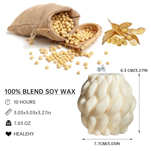 Knot Ball Candle Beautiful Handmade Pillar Scented Soy Wax, Elegant Pillar Bubble Candle Housewarming Gift Home Room Shelf Decor Idea Spiral Candl(White Medium) - Image 3