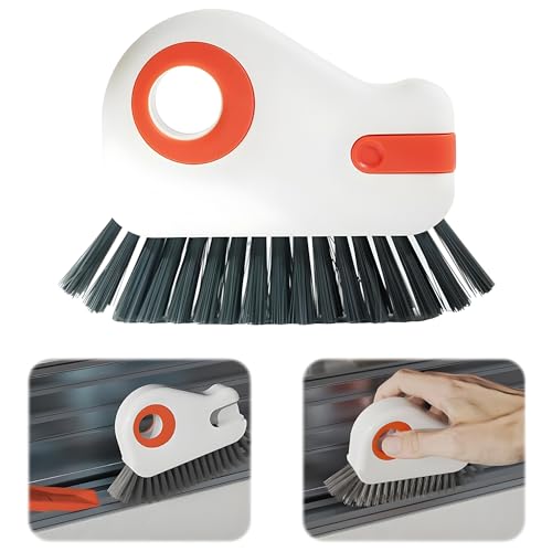 Image of KBZONE 2 in 1 Groove Cleaning Brush Window Track Cleaning Tools, Multifunction Bristle Crevice Cleaning Brush with Hidden Scraper, Grout Cleaner Grip Brush for Sliding Door Track