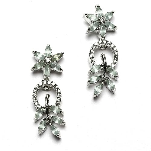Rhodium-Plated Leaf & Circular Necklace With Earrings Set
