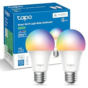 Tapo TP-Link Smart Light Bulbs, 1100 Lumens High Brightness (75W Equivalent), Matter-Certified, 16M Colors WiFi Light Bulb, Dimmable, Works w/Siri, Alexa & Google Home, A19 E26, L535E(2-Pack)