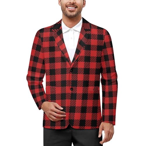 Red and Black Lumberjack Buffalo Plaid Men's Two Button Suit Jacket Sports Coat Novelty Casual Outwear Tops Funny