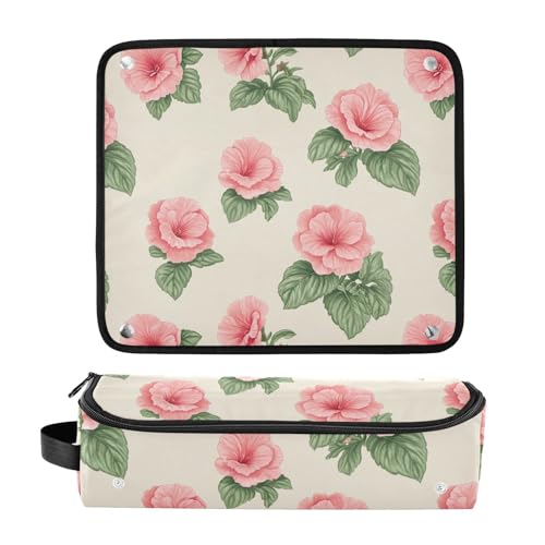 Bolsa de Viaje para Herramientas de Cabello Pink Begonias Neutral y Tapete Resistente al Calor para Organizador de Herramientas de Pelo para Mujer miniatura 3