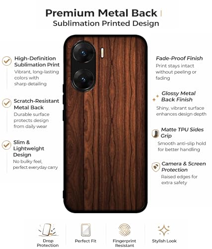 Image of Brown Wooden Texture Design Premium 2D Printed Metal Back Case Cover for Vivo V29E 5G