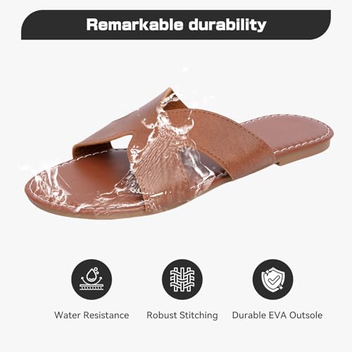 Women's Flat Slide Sandals Summer Open Toe Slip On Casual Beach Slippers, Wide Widths Available 5-113