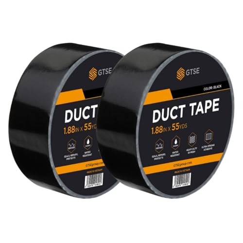 GTSE Black Duct Tape, 2 in x 55 yd (164 ft), Heavy Duty Waterproof, 2 Rolls