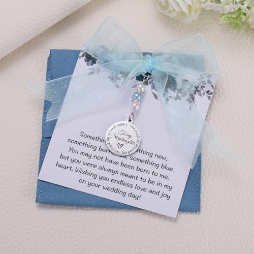 Image of MIXJOY Something Blue Gift for Bride, Wedding Day Bridal Blue Pearl Angel Wings Bouquet Garter Charm for Bride to Be