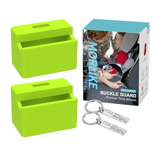 Morlike Silicone Seatbelt Secure Buckle Safety Cover Lock | Keep Children Safe in Car Seat and Prevent Kids from Accidentally Unbuckling | Buckle Guard Fits Almost Vehicles(Green, 2 Pack)