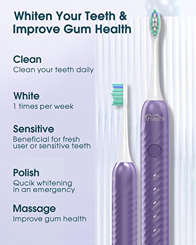 Cepillo de dientes eléctrico para adultos con 6 cabezales de cepillo, cepillo de dientes sónico recargable, batería de larga duración, 4 horas de carga y 180 días de uso, púrpura - imagen 5