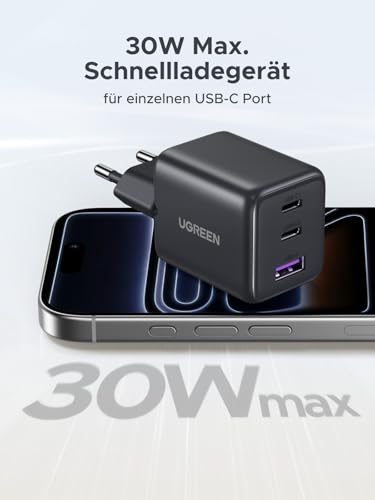 UGREEN USB C Ladegerät 30W, 3-Port GaN Netzteil, PD iPhone Chrager – Ansicht 2
