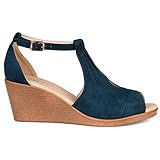 Brinley Co. Womens Kealy Comfort-Sole Ankle-Strap Center-Cut Wedges Blue, 6.5 Regular US