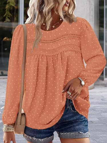 BETTE BOUTIK Womens Boho Fall Long Sleeve Shirts Crewneck Dressy Casual Blouses Trendy Flowy Tops