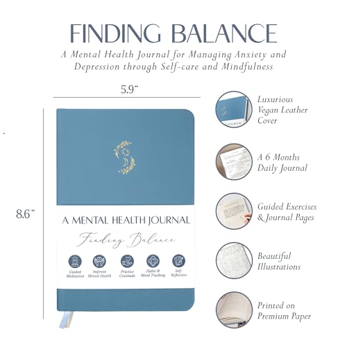FINDING-BALANCE-Mental-Health-Journal--6-Month-Daily-Journal-with-Prompts-for-Mindfulness-Self-Care-Healing--Anxiety-Depression-Relief--Blue-Hardcover