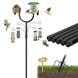 MQHUAYU Bird Feeder Pole, Adjustable 47"-108" Heavy Duty Bird Feeding Station with 5-Prong Ground Stake & 4 Shepherds Hooks, Bird Feeder Hanging Station for Feeders & Garden(Birdhouse not included)