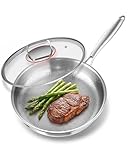 Abijan Edelstahlpfanne unbeschichtet, Titan Pfanne, Bratpfanne 30 cm,18/10 Edelstahl Induktionspfanne mit deckel, Textur-Design Für Induktion Gas Elektro Keramik Herd, Non-Stick