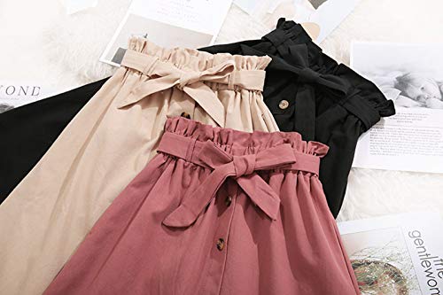 Saia feminina de cintura alta WSLCN, elegante, casual, vintage, plissada, com botões, saia midi com