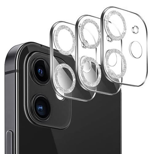 IOPYKKOA 3 Stück Kamera-Schutzglas kompatibel mit iPhone 12 3D stereoskopische Linsenfolie kratzfest 9H Härte HD voller Kameraschutz glitzernd Silber