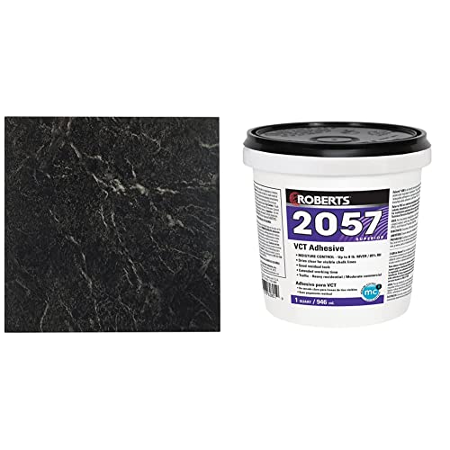 Achim Home Furnishings Ftvma40920 Nexus Vinyl Tile, Marble Black With White Vein, 20 Count(Pack Of 1), 12 Inch X 12 Inch & Roberts 2057-0 Vinyl Adhesive, 1 Quart, Creamy Tan #TOP20
