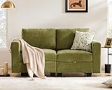 ABCASA 65' Modular Sectional Loveseat Couch Sofa with Ottoman Storage for Living Room Modern Oversized 2-Seat Couches Green Corduroy