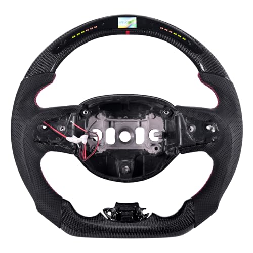 EASSAFEX Volante Em Fibra De Carbono Para Jeep Grand Cherokee 2014-2020, Indicador Mudança Marcha Led, Tela Corrida, Empunhadura Couro Perfurado Com Fundo Plano Formato D