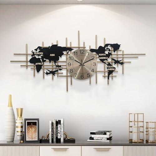 Horloge murale silencieuse pour bureau carte du monde métal or 96cm - 3