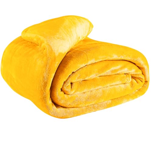 EHC Fleece Blanket Sofa Throw, Cozy Soft Throw Blanket for Bed and Couch Warm Throw/Single, Yellow, 125x150cm
