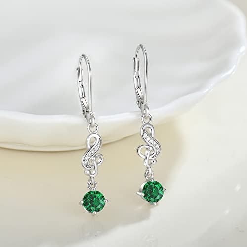 Lwsary Jewel Women Earrings,925 Sterling Silver Music May Created Emerald Color Leverback Dangle Earrings With 5A Cut 5A Cubic Zirconia #TOP1