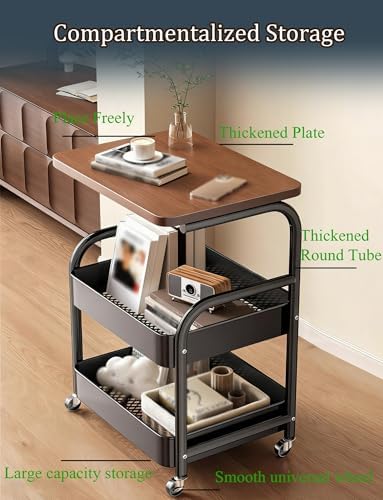 Multifunctional Rolling Cart on Wheels | Versatile Kitchen, Bathroom, Craft, & Side Table | Black Tea Trolley with Tabletop (1.44 x 0.98 x 3.38 ft)