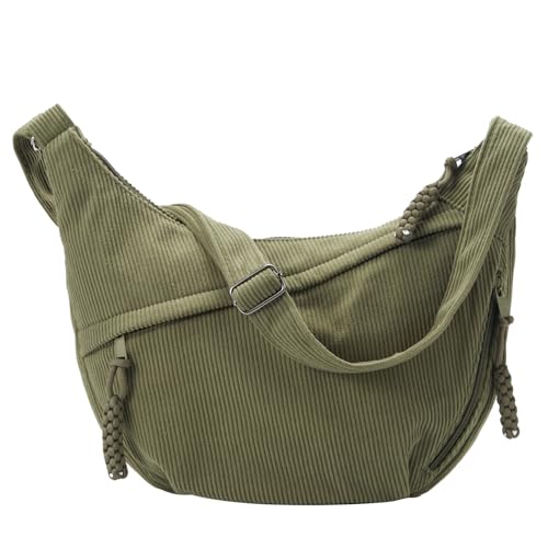 Jiliyote Groß Umhängetasche Damen cord Tasche Damen Crossbody Bag cord Crossbag Halbmond kord schultertasche für Reisen Arbeit Uni (Grün