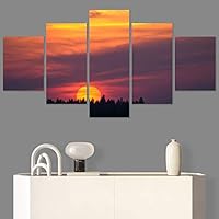 SIGNWIN 5 Panel Canvas Wall Art Setting in The Trees for Home Decorations Ready to Hang - 60