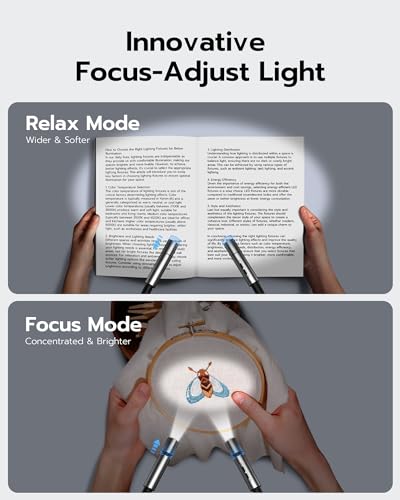 86lux LED Neck Reading Light, Book Light for Reading in Bed, 3 Colors, Hands Free, Long Lasting, Flexible Soft Lightweight Arms, Dual Focus Control Neck Lamps Gift for Reading,Crafting,Camping