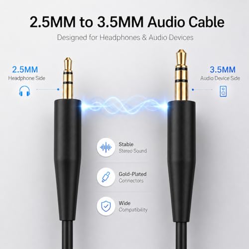Image of Replacement Audio Cable Cord,Aux Wire 3.5mm to 2.5mm Compatible with Bose QuietComfort QC25 QC35 QC35II QC45 NC700 Soundlink Soundtrue Headphones (No mic)