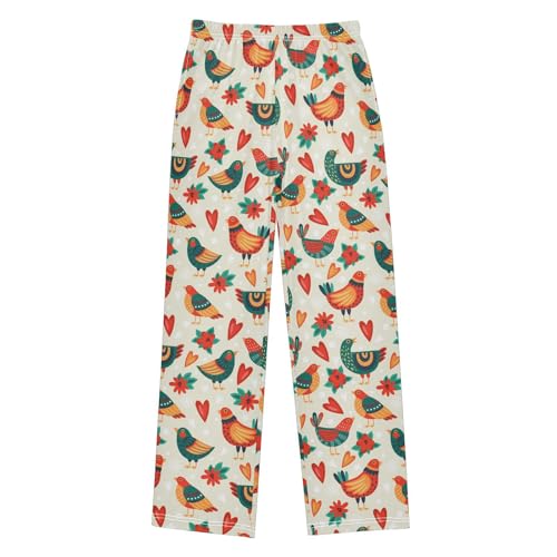 Birds Love Flowers Boys Long Pants Soft Trousers Elastic Waist Kids Lounge Bottoms with Pockets S-XL