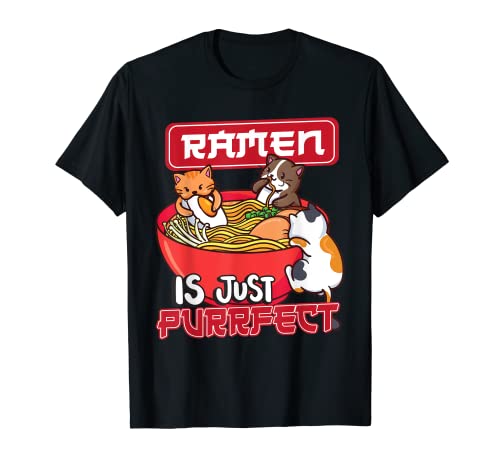 Japonés Ramen Fideos Anime Divertido Japón Gato Camiseta