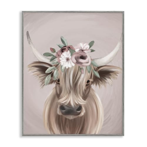 Highland Cattle Pink Flower Crown, 24 x 30 Inch Framed Giclée Print
