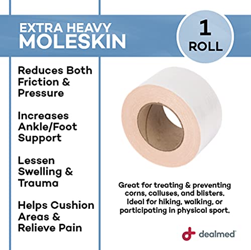 Dealmed Extra Heavy Moleskin Tape – 1 Roll, 2" X 5 Yards/Roll Moleskin For Feet And Virtually Any Body Part, Great For Corns, Calluses, And Blisters #TOP4