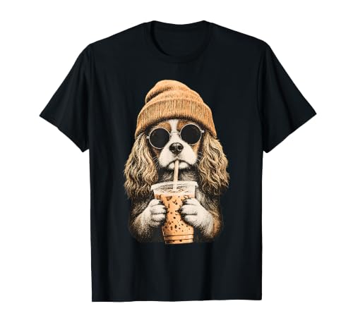Cavalier King Charles Spaniel Hipster Coffee Dog Humor T-Shirt