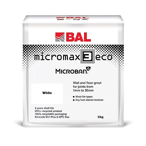 Bal Micromax3 Eco Grout Wall & Floor Grout, Rapid Set, Antimicrobial, Suitable For Interior & Exterior 5KG Bag -White