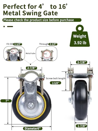 Image of Gate Wheels for Metal Tube Gate - 2 Pack 6 inch Farm Gate Wheel for Metal Swing Gate Fence Support