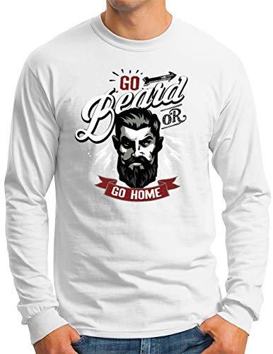 T-shirt manches longues homme OM3 Go-Beard blanc en coton grande taille S au 4XL