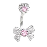 14G Belly Rings for Women,Belly Button Rings Pink Diamond Bow Dangle Curved Navel Barbell Belly Piercing Jewelry 1 Pcs Belly Button Ring Stainless Steel