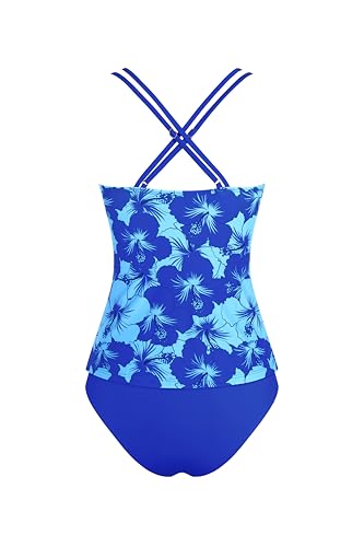 Image of ZAFUL Womens Tankini Swimsuits V Neck Push Up Swim Top Color Block Tummy Control High Waisted Bathing Suits Swim Bottom