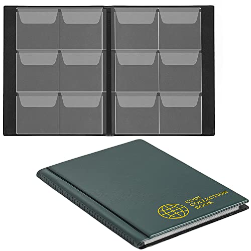 Uncle Paul Coin Collection Album 60 Pockets - 4.5x4.5cm/1.8x1.8 inch Coin Storage Holder Book Money Penny Pocket for Collectors Green CS0106GR