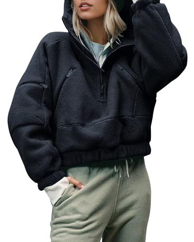 Gacaky Womens Fleece Oversized Pullover Fall Winter Fashion Hoodies Half Zip Long Sleeve Pullover Clothes Outfits