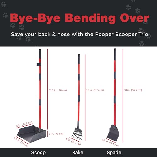 Image of Metal Pooper Scooper for Dogs, Heavy Duty Long Handle Rake, Spade & XL Tray | Rustproof Aluminum Poop Scooper for Large Dogs with 9 inchW 9.5 inchL Extra Large Tray for Yard, Grass, Dirt & Gravel