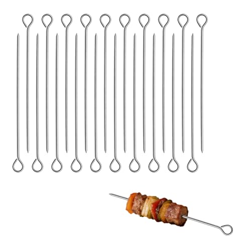 Lot de 20 brochettes de barbecue en acier inoxydable - 20 cm - Brochettes à viande - Respectueux de l'environnement et facile à nettoyer