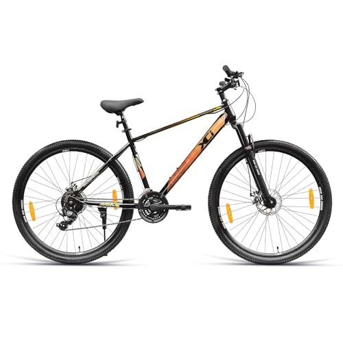 Image of XCi Brave 29T Shimano Geared for Men TUF Shox Front Suspension 21 Speed MTB 29 T (inch) Mountain Cycle Black Gold